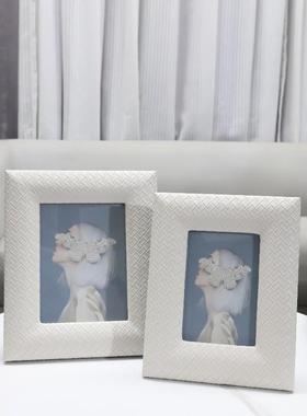 居现代简约手工编织皮IJT革相纹框摆件客厅卧书房电视柜软装家饰