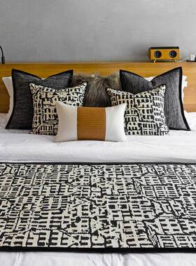 UG73白色系家UXT用床旗床巾现代简约酒店民宿软黑装包布艺靠靠尾