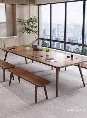 实大木会议桌长形工作台商用方EBL板桌子长条桌简约现代木办公学