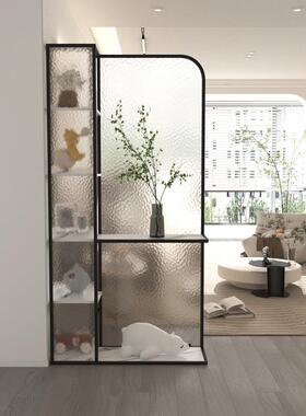 进客厅玄关RMB柜屏现代断沙发入户对门水纹玻璃隔置其物架他成门