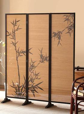 W*QMYJ-018M新中式隔屏茶楼国风断竹墙影风主题装饰背景茶室竹编