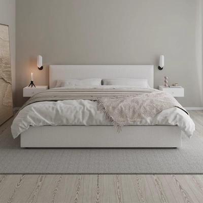 简约麻布主艺床1.现代双MNM人8床意榻榻米床头卧奶油落地新式款