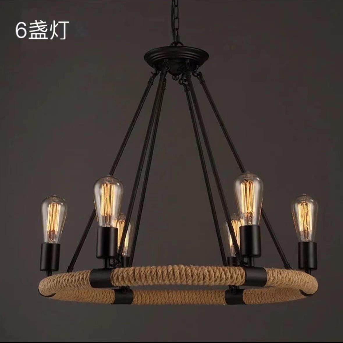 复古麻绳吊灯乡村阁餐厅旧酒吧服494装店工业风性格楼创意个怀灯,家装灯饰光源,智能吊灯,淘宝优惠券,粉丝福利购,淘宝优惠卷