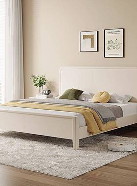 实木床床ZSA人床婚床家用.单人床双白色主卧床榫卯板奶油风静音板