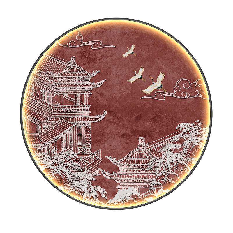 中新497式圆形入户玄关装饰画ED发光画中国过风客L厅走廊道茶室挂