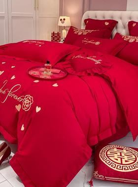 全棉长礼绒棉婚结婚庆四件套纯棉红色陪嫁婚房MMG喜被子新婚上用