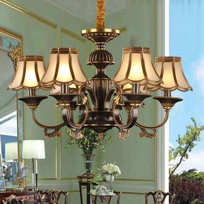 209轻奢欧式黑色擦全金铜吊头灯客厅餐厅卧室书房美式铜艺质6铜灯