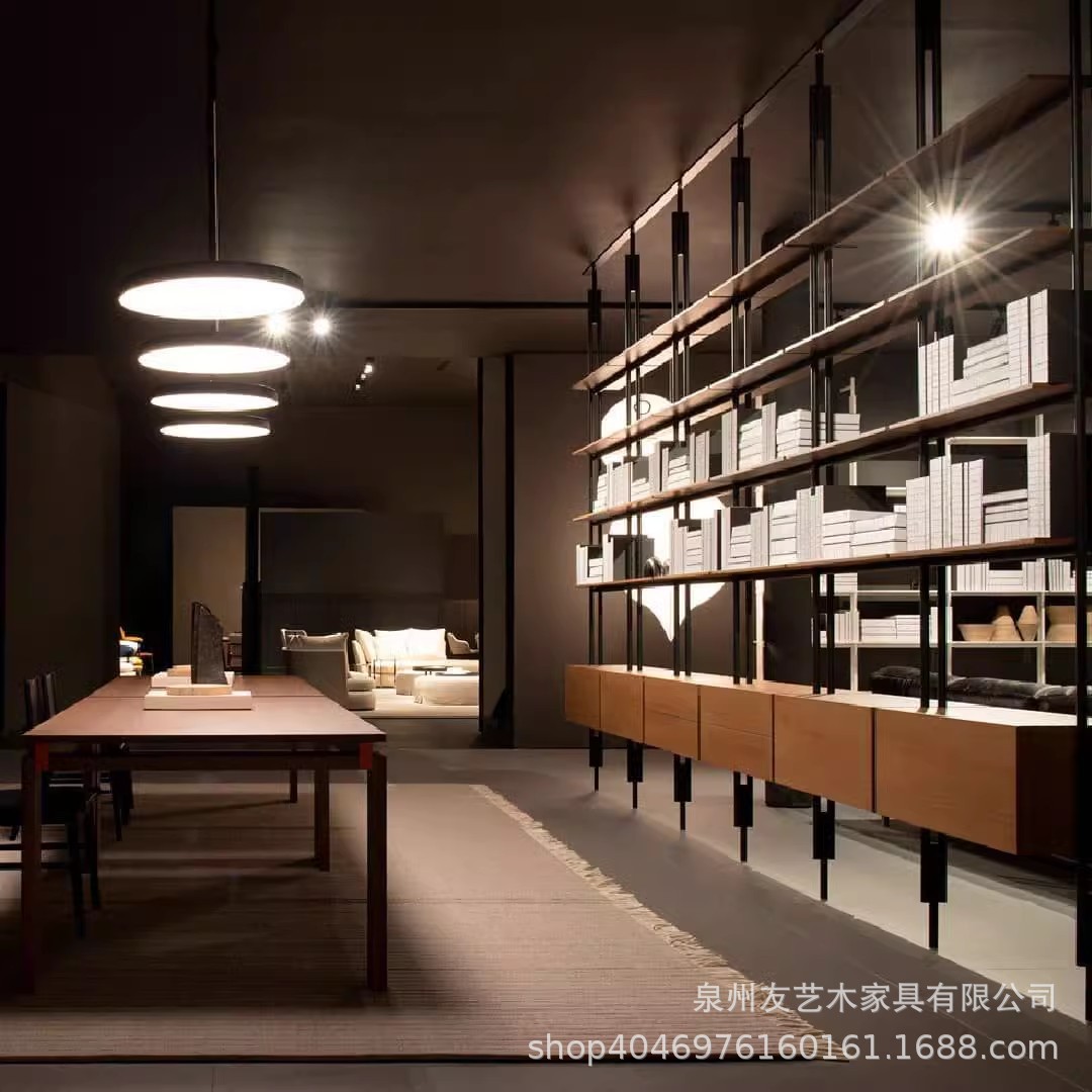 新款意式铁艺书架落地实木书柜极简书架客厅隔断架满墙多层展示置