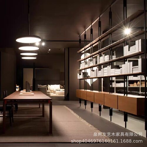 新款意式铁艺书架落地实木书柜极简书架客厅隔断架满墙多层展示置