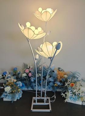 新3头茶花路款引舞台件摆弹力布暖灯白灯婚76229庆主体活饰动装品