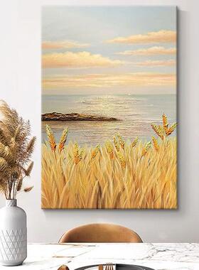 金黄色大丰理收麦田肌挂画玄GXI关抽象海边稻穗手绘油画客厅饰幅