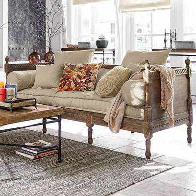 美式复古实位木布艺沙发三人小户型法乡RTA村抽式拉沙床发家用