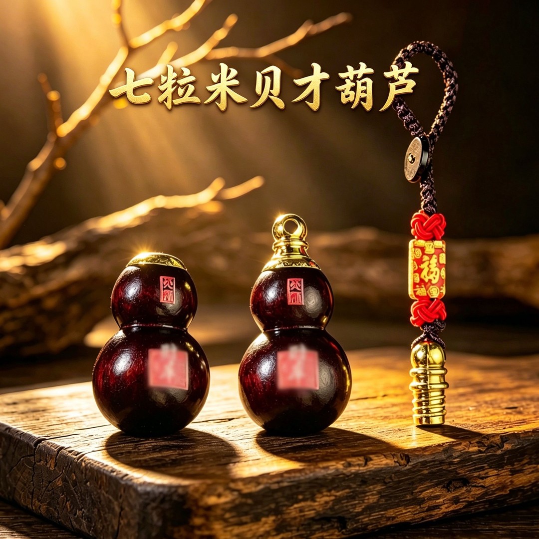 便携七粒米财库葫芦挂件木质