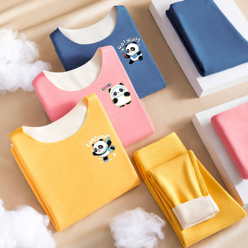 男童女童套装德绒保暖上衣加绒儿童中大童内衣宝宝秋冬季秋衣卫生