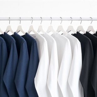 男基础款 打底衫 秋冬白色黑色打底 7.8oz纯棉T恤圆领长袖 Qki精选