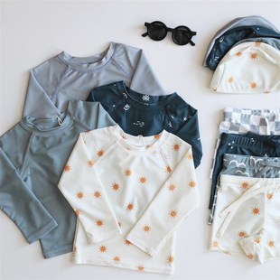 儿童长袖分体泳衣2025婴儿男孩风度假防晒游泳衣男童宝宝平角泳装