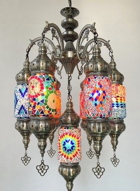 Loft吊灯复式楼楼梯间特色餐厅咖啡厅酒店民宿土耳其手工玻璃吊灯