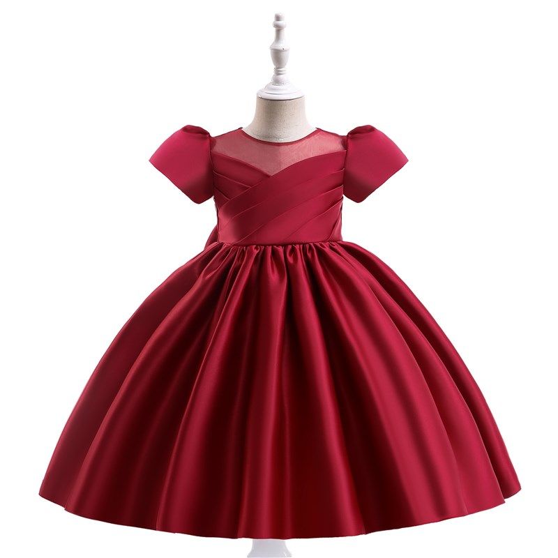 小女孩欧美长礼服公主宝宝走秀女童洋气花童钢琴白色婚纱表演裙子