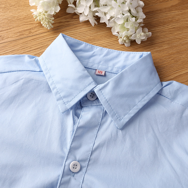 儿童衬衣蓝色男童春秋装衬衫长袖纯棉大童小学生校服学院翻领男衬