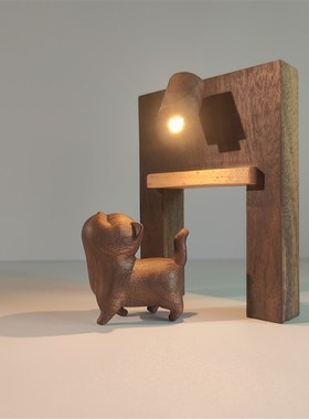 冰冷森林彼岸门傲娇猫木制手作摆件 桌面氛围手工床头小夜灯礼物