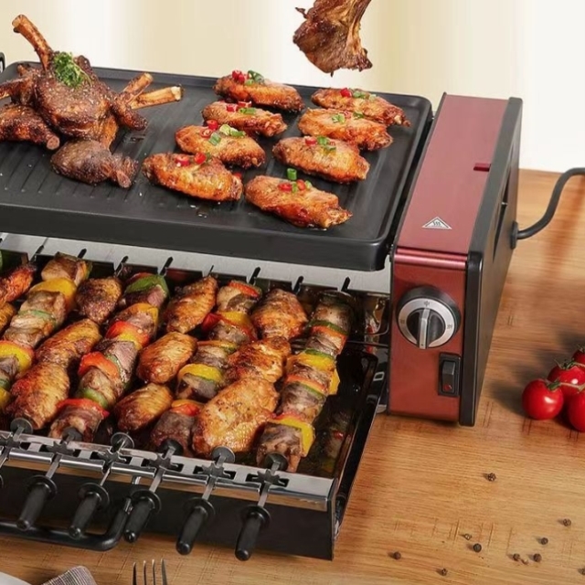 自动旋转烧烤炉无烟电烤串机火锅涮烤一体不粘电烤盘烤肉机羊肉串