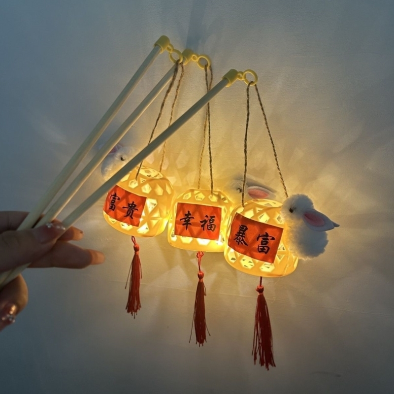 中秋节仿真竹编儿童灯笼儿童编织古风手提发光手发光手工diy
