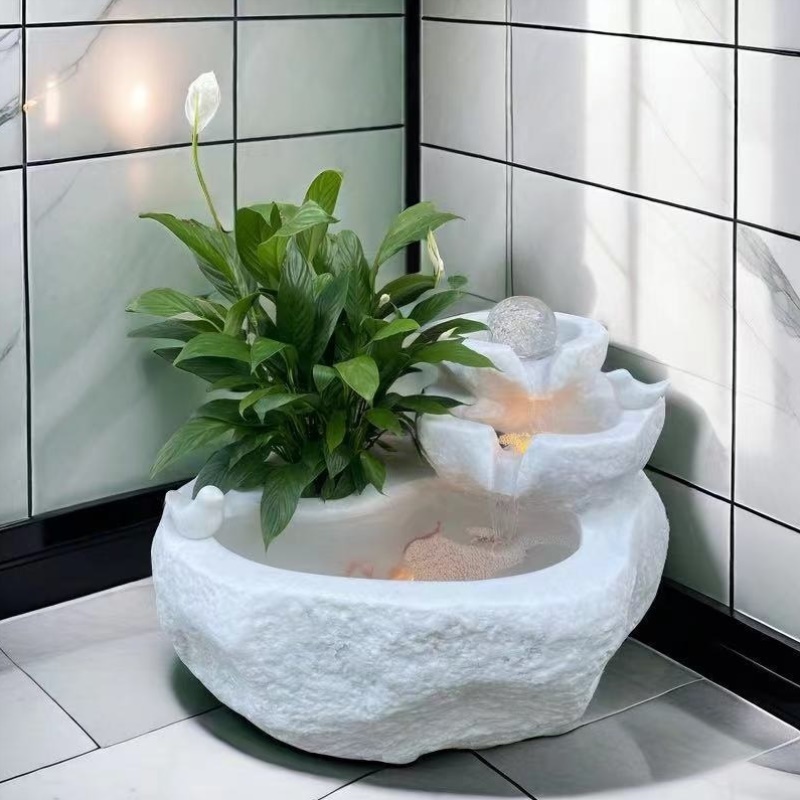 假山加湿滚球家居客厅玄关办公招财送礼桌面真绿植盆景喷泉摆件