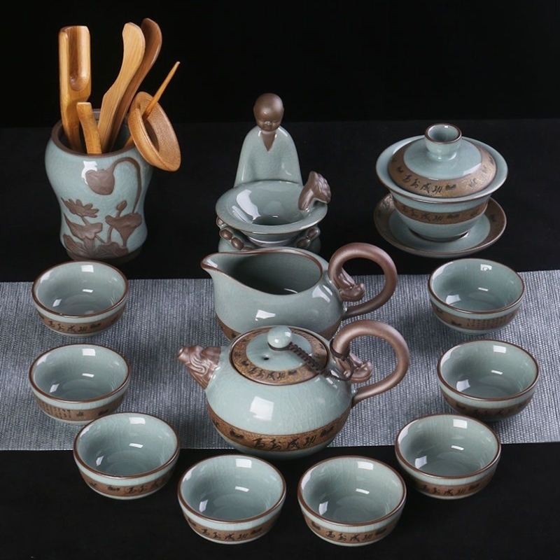陶瓷功夫茶具茶杯哥窑茶具套装家用客厅办公室泡茶壶开片养冰裂釉