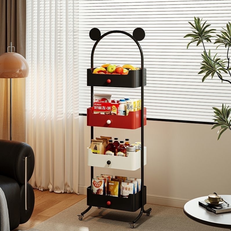 客厅零食小推车置物架落地多层书架可移动厨房收纳架子带轮小窄柜