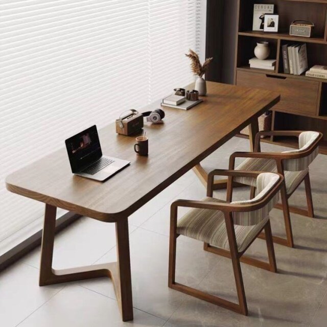 全实木双人长书桌家用客厅办公电脑桌现代简约儿童靠墙长条书法桌