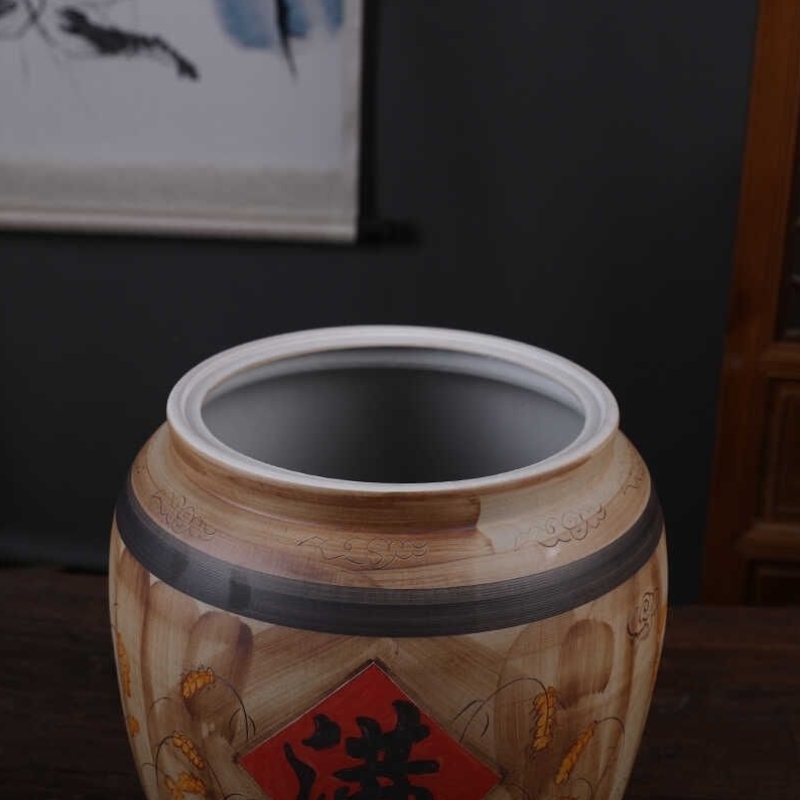 景德镇陶瓷米缸复古储米箱米桶家用带盖密封防潮防虫仿古新款米桶