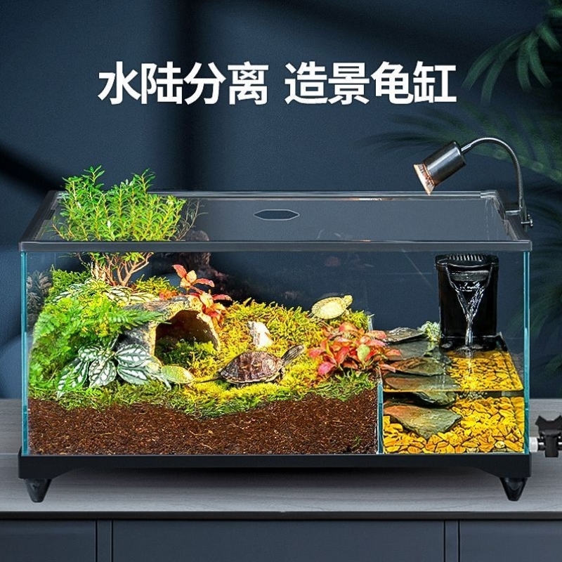 生态乌龟饲养缸家用水陆鱼缸造景超白玻璃黄缘半水龟带盖两栖缸箱