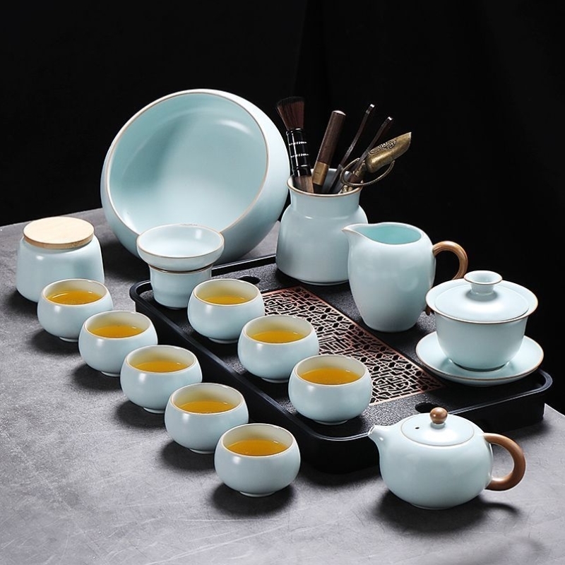 汝窑青瓷整套茶具家用陶瓷功夫茶具盖碗西施壶茶杯简约办公泡茶