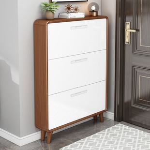 纯实木鞋柜超薄大容量家用门口小户型翻斗式简约现代门厅柜省空间