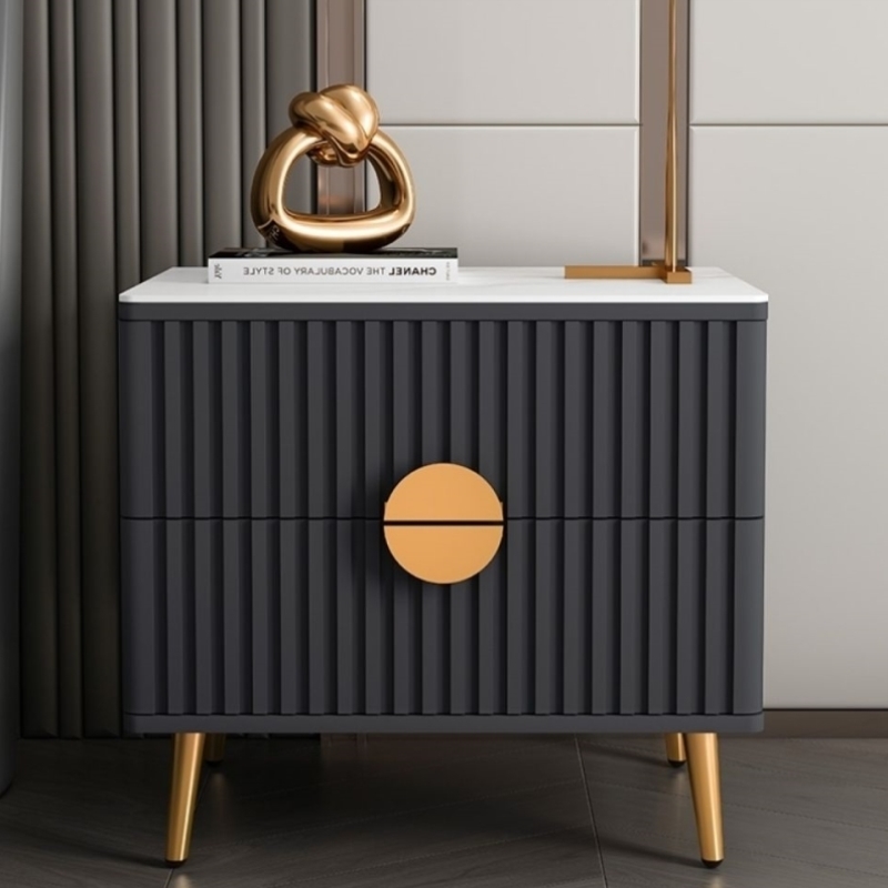 现代简约轻奢岩板床头柜卧室简易储物柜极简床边柜床头柜2023新款