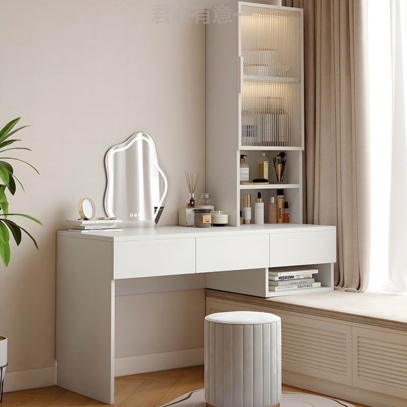 实木主卧飘窗柜化妆台卧室梳妆台收纳窄柜组合半搭飘窗桌定制书桌