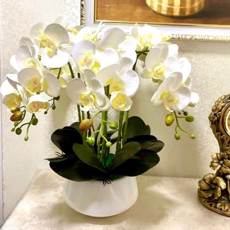 假花仿真花高档PU蝴蝶兰陶瓷花盆家居客厅餐桌花电视柜装饰品摆件