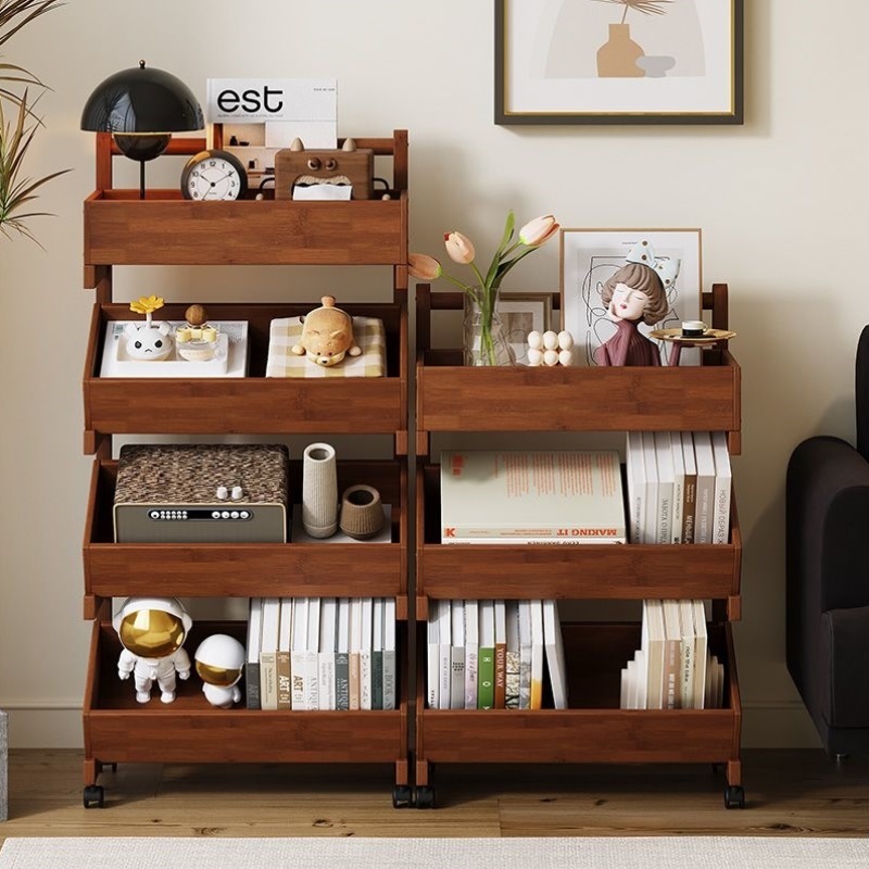 书架一体靠墙可移动家用小推车书桌收纳架出租屋家用置物架零食架