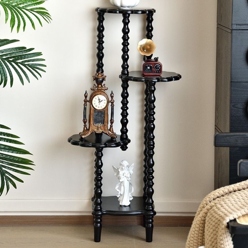 法式乡村复古风落地花架装饰室内家用法式置物架中古风花架橡胶木