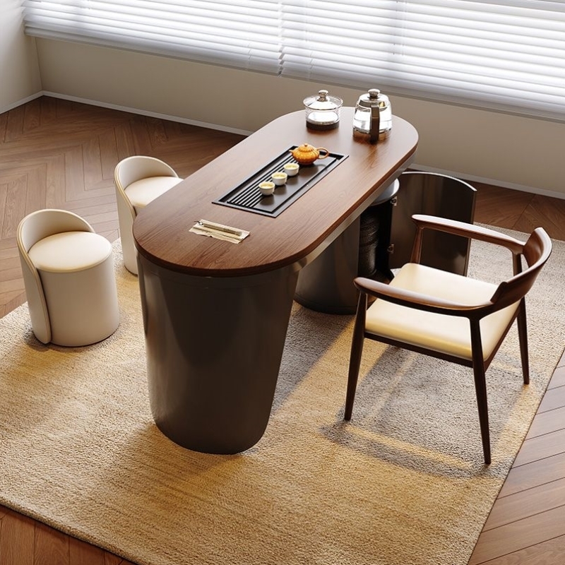 岩板实木阳台茶桌椅组合家用办公室茶台茶桌烧水壶一体原木泡茶桌