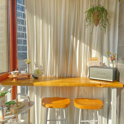 原木家用实木吧台桌阳台靠墙隔断长条桌商用轻奢酒吧高脚桌椅组合