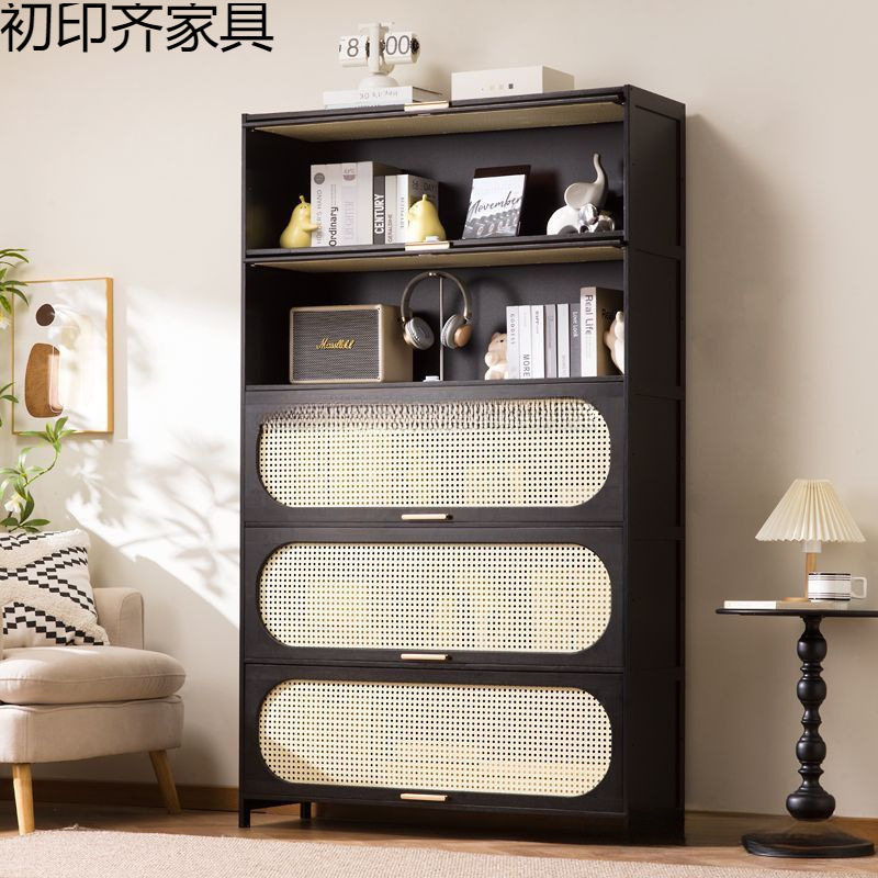 黑色中古风五斗柜客厅卧室收纳柜子储物柜书柜玄关柜窄高立柜多层