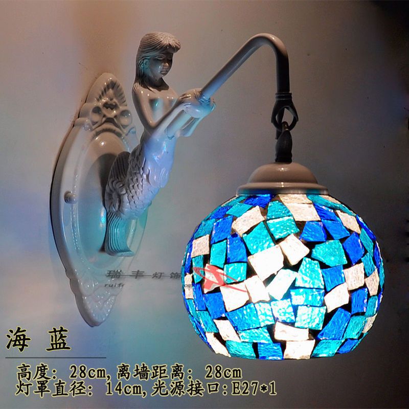 地中海白色美人鱼壁灯欧式田园过道镜前灯简约现代酒吧卧室床头l