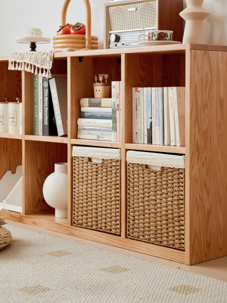 书柜编织收纳筐抽屉式书架开放格子收纳盒橱柜储物箱仿藤编正方形