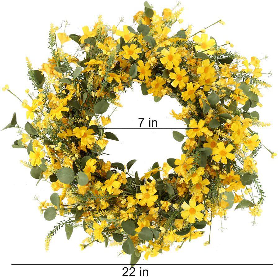 装饰花环黄色雏菊花环45cm春季和夏季花环用于户外或家庭装饰装饰