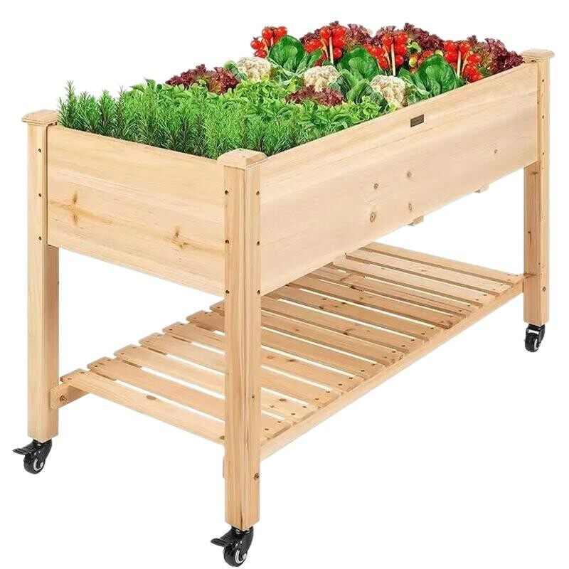 实木带轮户外庭院种植箱花箱
