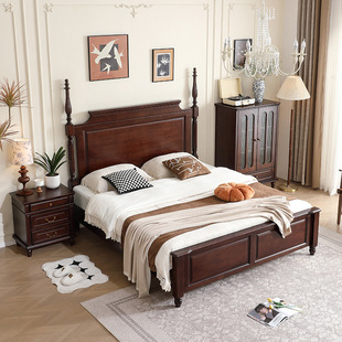 美式家用实木床1米8大床高端主卧室双人床法式复古床小户型储物床