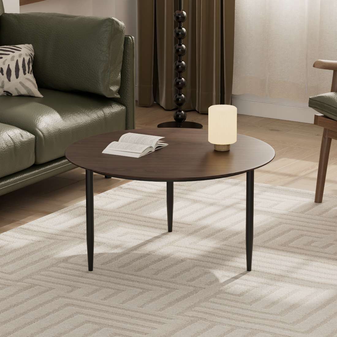 家居设计感圆形木纹玻璃边几阳台简约圆桌轻奢简约高级感客厅茶几