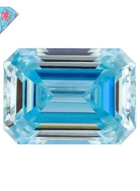 华港宝石祖母绿切割海蓝色莫桑石裸钻长方倒角车平人造戒面主石