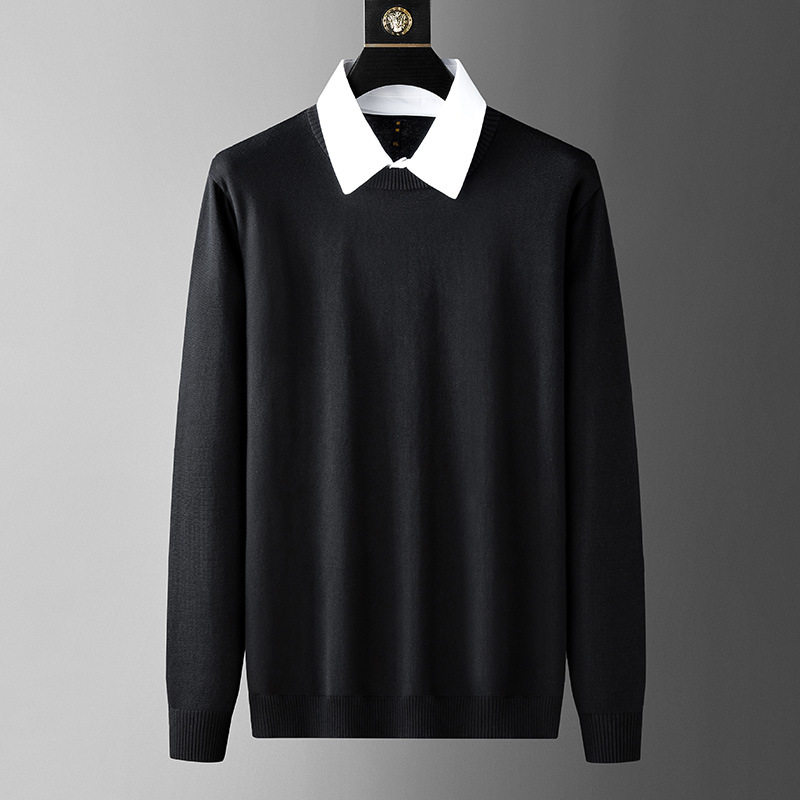 加肥加大纯色肥佬薄款毛衣打底衫男士宽松大码翻领线衣针织衫